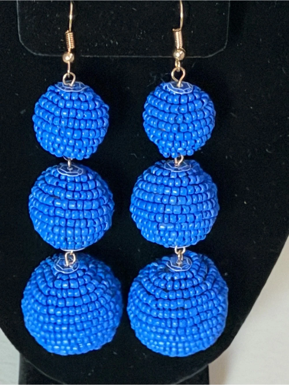 Handmade Royal Blue Triple Bead Drop Earrings